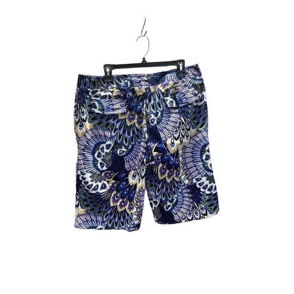 Bamboo Traders Size 16 Bermuda Shorts Purple Blue Peacock Pattern - Picture 2 of 4